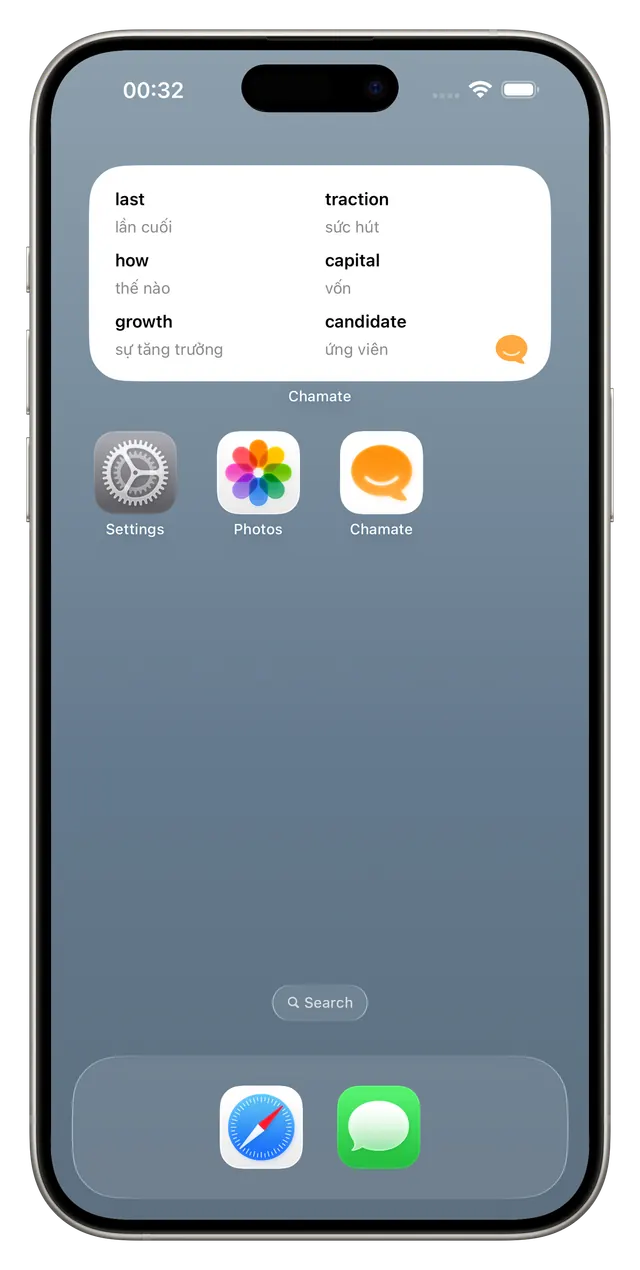 Chamate vocabulary widget on the iPhone home screen
